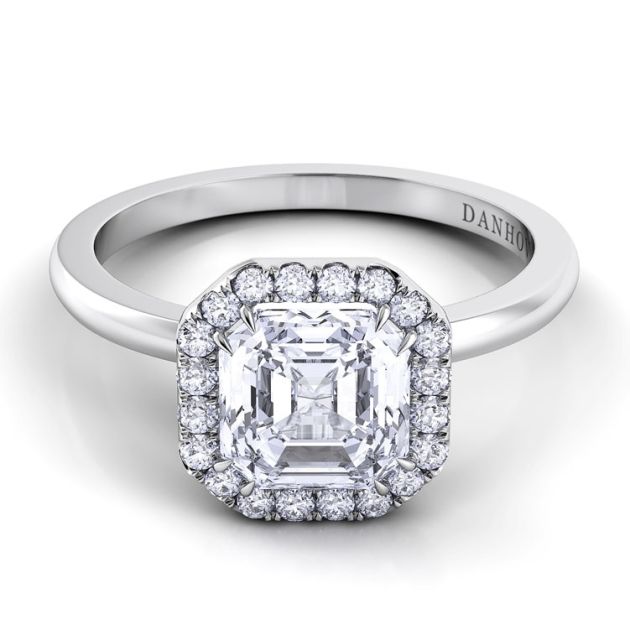 Danhov Per Lei Single Shank Asscher Cut Engagement Ring in 14k White Gold