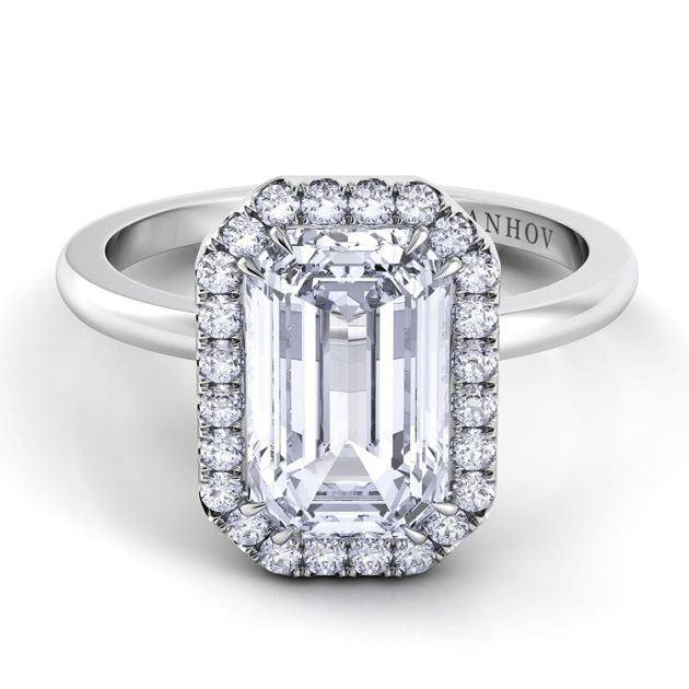 Danhov Per Lei Single Shank Emerald Engagement Ring in 14k White Gold