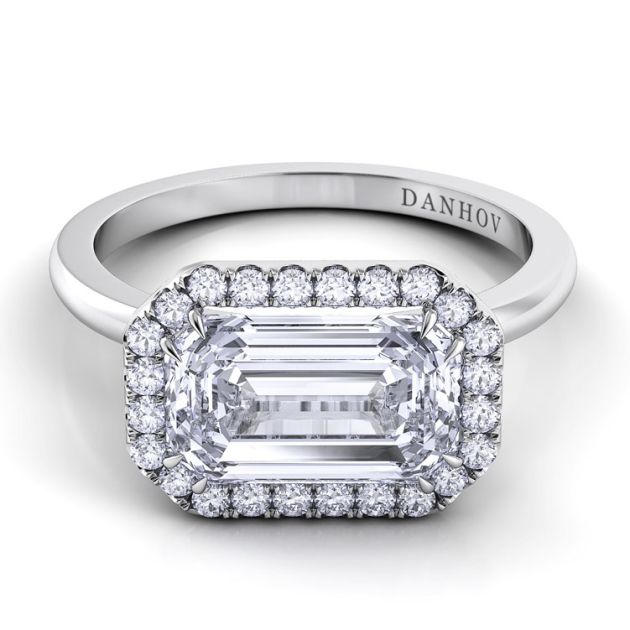 Danhov Per Lei Single Shank Emerald Engagement Ring in 14k White Gold