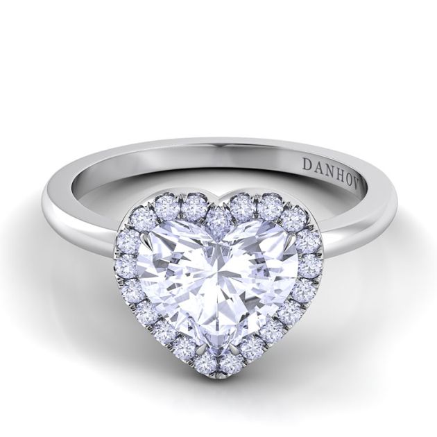 Danhov Per Lei Single Shank Heart Engagement Ring in 14k White Gold