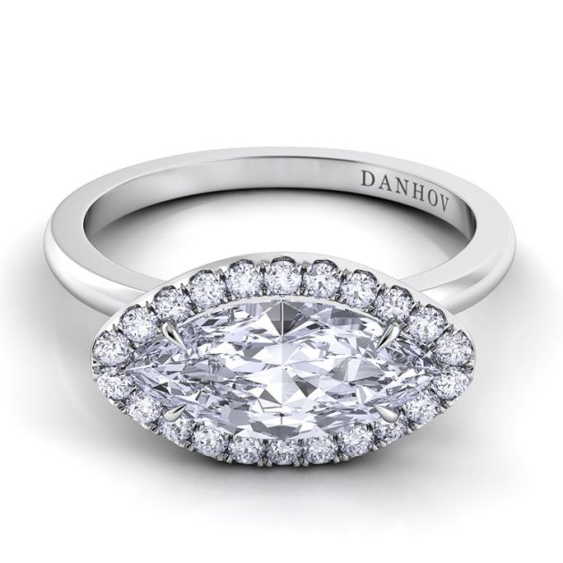 Danhov Per Lei Single Shank Marquise Engagement Ring in 14k White Gold
