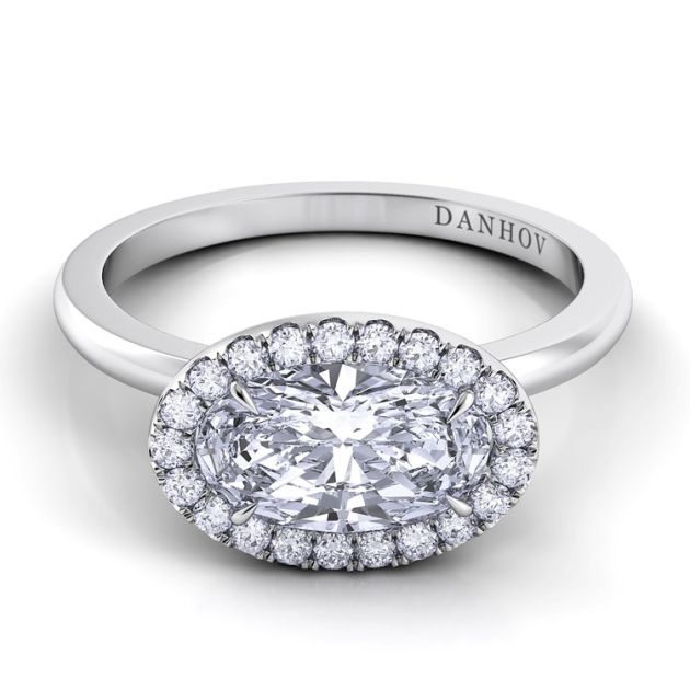 Danhov Per Lei Oval Engagement Ring in 14k White Gold