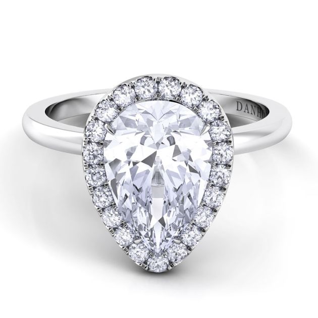 Danhov Per Lei Pear Engagement Ring with Halo in 14k White Gold
