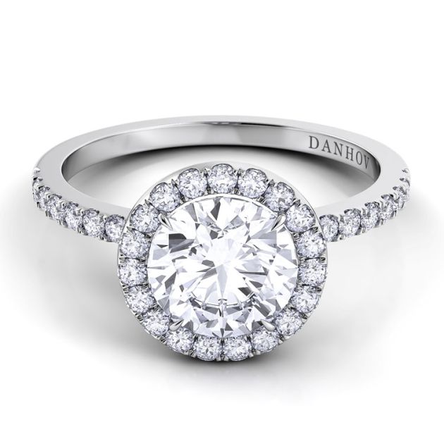 Danhov Per Lei Halo Diamond Engagement Ring in 14k White Gold