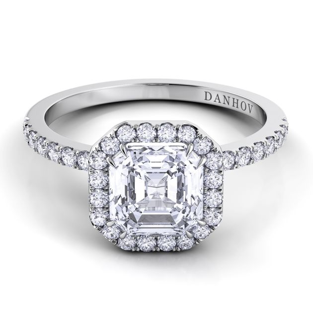 Danhov Per Lei Asscher Engagement Ring in 14k White Gold