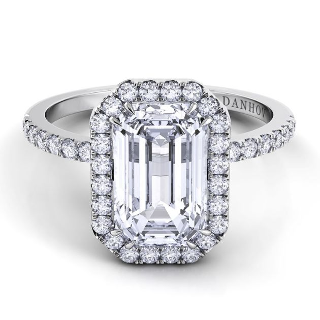 Danhov Per Lei Emerald Cut Engagement Ring in 14k White Gold