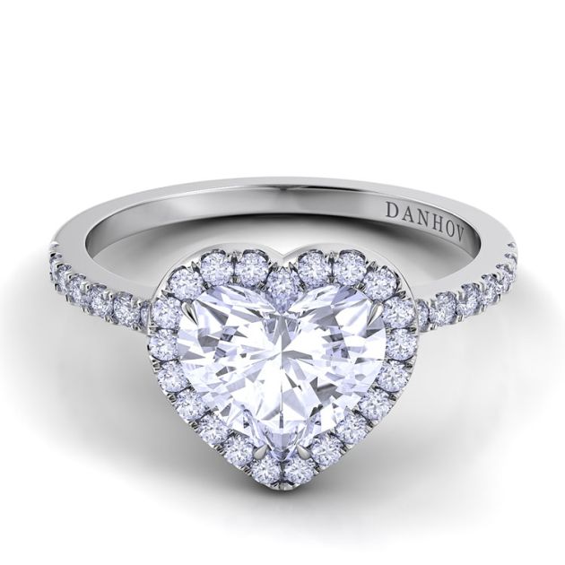 Danhov Per Lei Single Shank Heart Engagement Ring in 14k White Gold