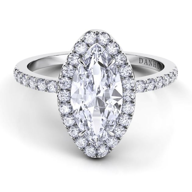 Danhov Per Lei Single Shank Marquise Engagement Ring in 14k White Gold