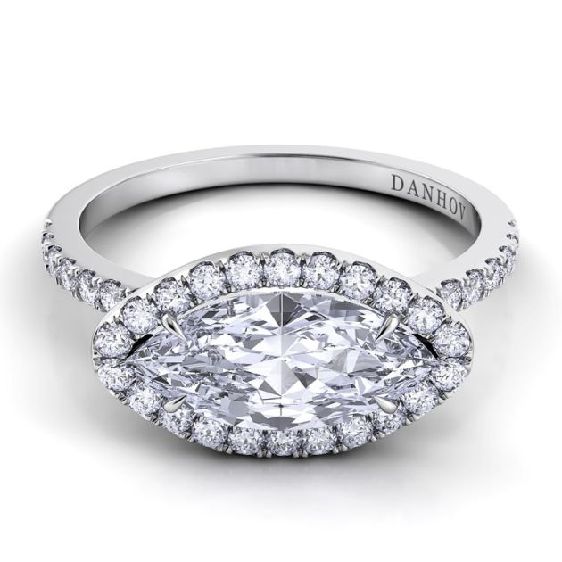 Danhov Per Lei Single Shank Marquise Engagement Ring in 14k White Gold