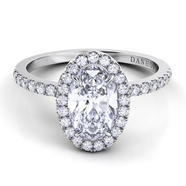 Danhov Per Lei Oval Engagement Ring in 14k White Gold