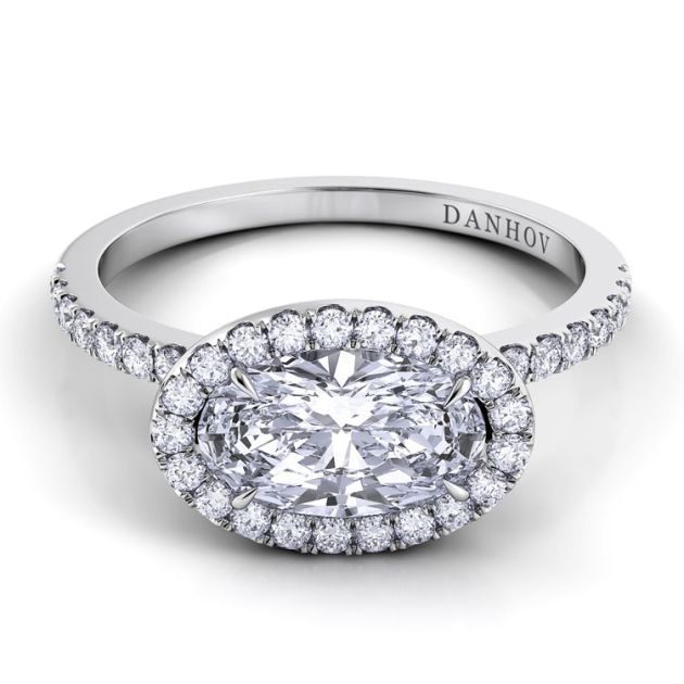 Danhov Per Lei Oval Engagement Ring with Halo in 14k White Gold