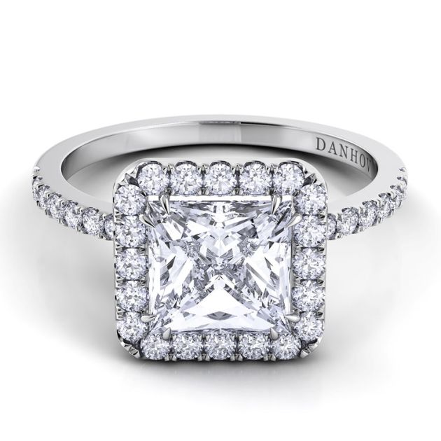 Danhov Per Lei Princess Cut Diamond Engagement Ring in 14k White Gold
