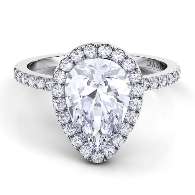 Danhov Per Lei Pear Shaped Diamond Engagement Ring in 14k White Gold