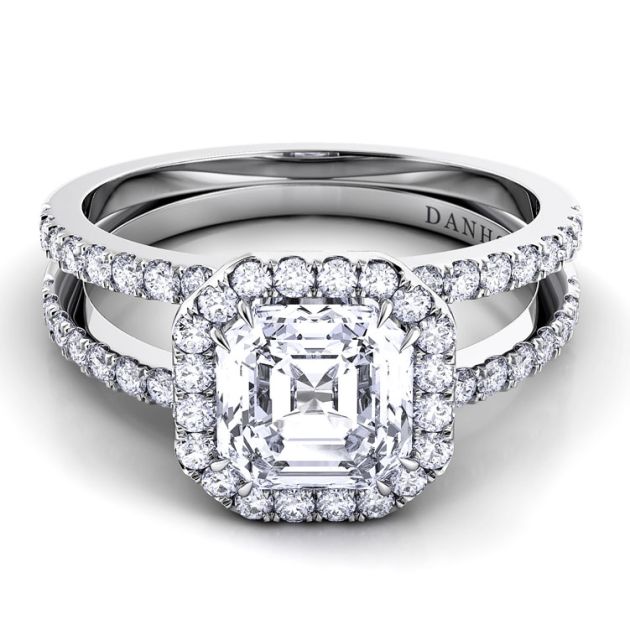 Danhov Per Lei Double Shank Asscher Engagement Ring in 14k White Gold