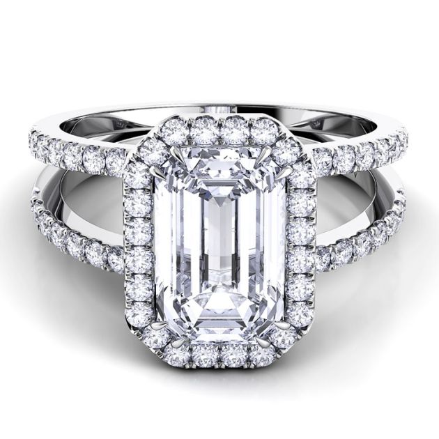 Danhov Per Lei Double Shank Emerald Engagement Ring in 14k White Gold