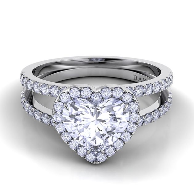 Danhov Per Lei Double Shank Heart Engagement Ring in 14k White Gold