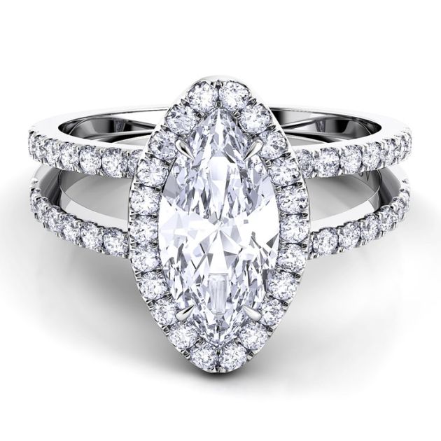 Danhov Per Lei Double Shank Marquise Engagement Ring in 14k White Gold