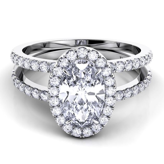 Danhov Per Lei Oval Diamond Engagement Ring in 14k White Gold
