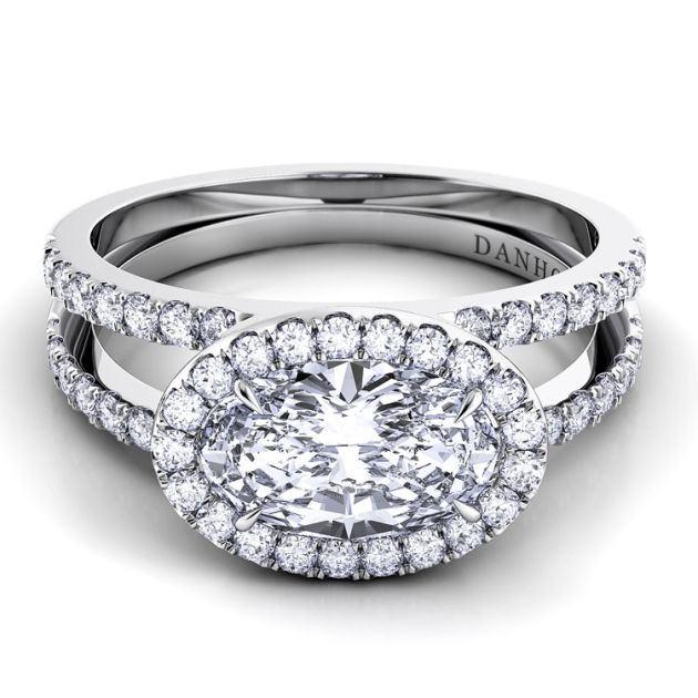 Danhov Per Lei Double Shank Oval Engagement Ring in 14k White Gold