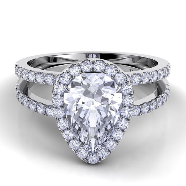 Danhov Per Lei Pear Diamond Engagement Ring in 14k White Gold