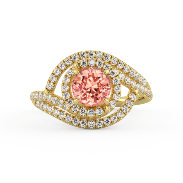 Danhov Abbraccio Double Swirl Peachy Pink Diamond Engagement Ring in 18k Yellow Gold