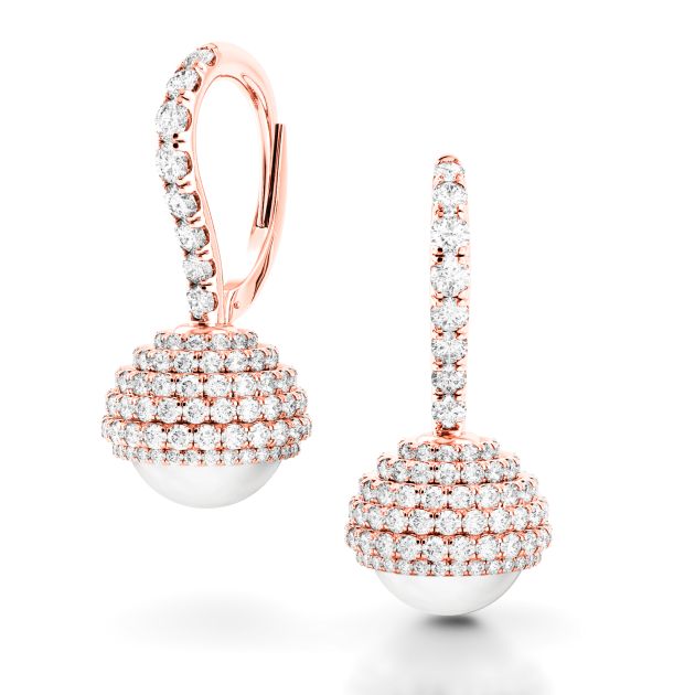 Danhov Trenta Limited Edition Rose Gold and Pearl Diamond Earrings in 14k Rose Gold