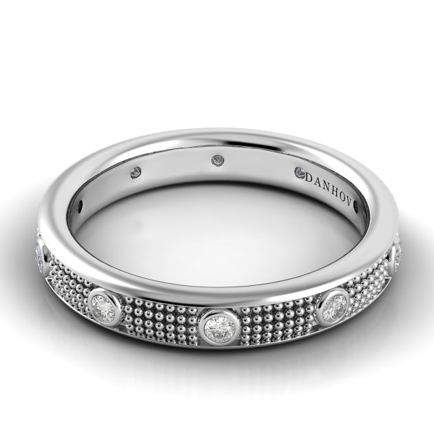 Danhov Pelote Domed Men's Wedding Band in 14k White Gold