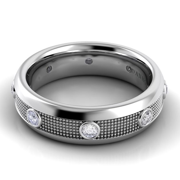 Danhov Pelote  Domed Diamond Wedding Band for Him in 14k White Gold