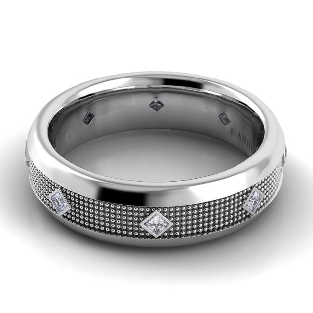 Danhov Pelote Domed Diamond Wedding Band For Men in 14k White Gold