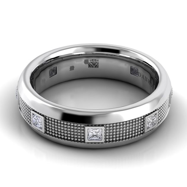 Danhov Pelote  Domed Diamond Wedding Ring for Men in 14k White Gold