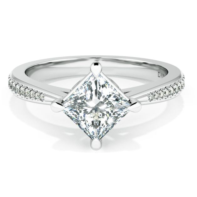 Danhov Classico Princess Cut Ladies Engagement Ring in 14k White Gold