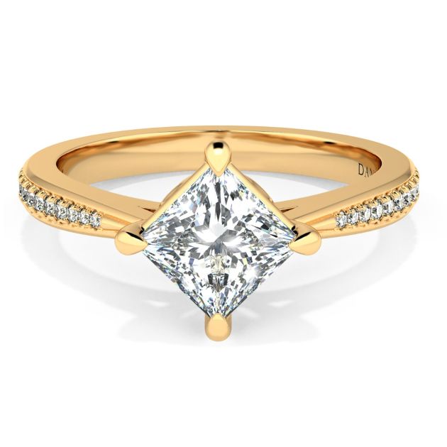 Danhov Classico Princess Cut Ladies Engagement Ring in 18k Yellow Gold