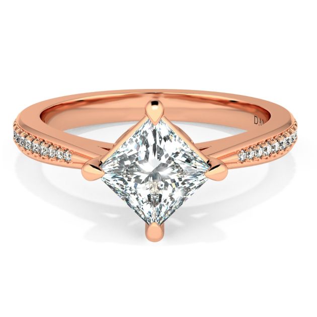 Danhov Classico Princess Cut Ladies Engagement Ring in 18k Rose Gold