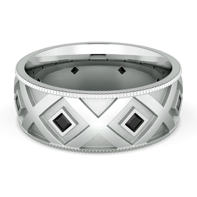 Danhov Classico Flat Black Diamond Wedding Band for Men in 14k White Gold