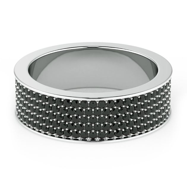 Norme de Danhov Flat Black Diamond Wedding Band for Men in 14k White Gold