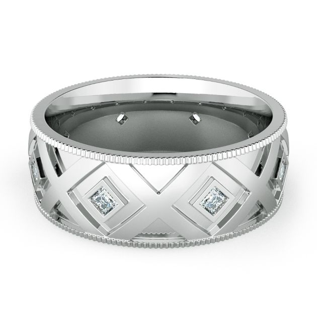 Danhov Classico Flat Diamond Wedding Band for Men in 14k White Gold