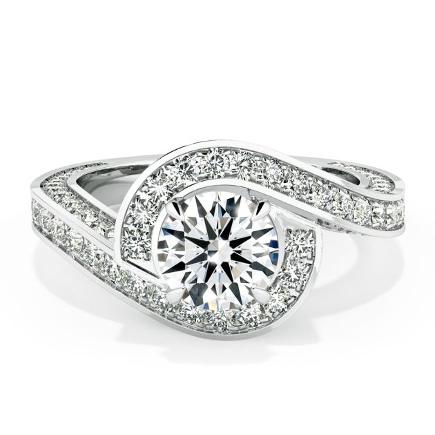 Danhov Abbraccio Swirl Diamond Engagement Ring in 14k White Gold