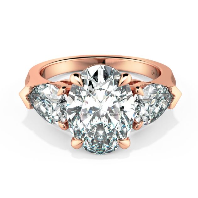 Norme de Danhov Three Stone Engagement Ring in 14k Rose Gold