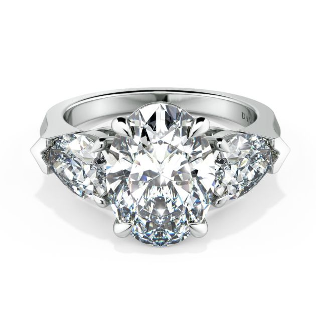 Norme de Danhov Three Stone Engagement Ring in 14k White Gold