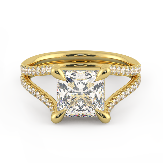 Danhov Per lei Double Shank Princess Cut Engagement Ring in 18k Yellow Gold