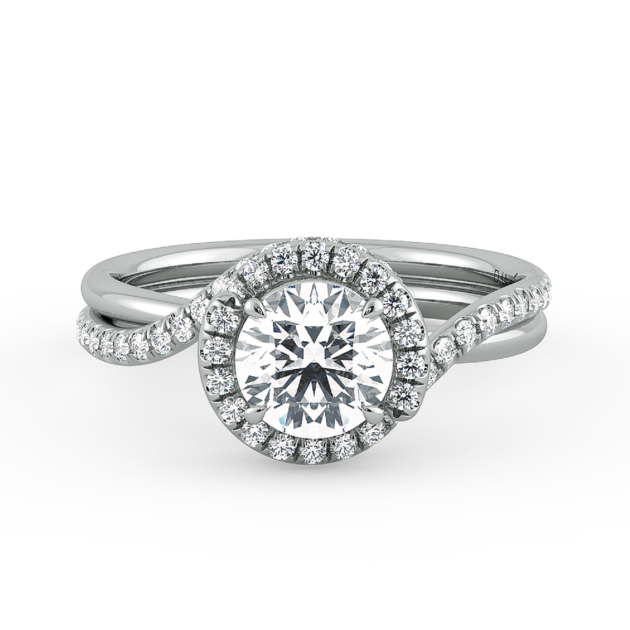 Danhov Abbraccio Double Ring Swirl Engagement Ring in 18k White Gold