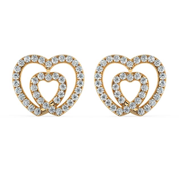 Norme de Danhov Double Heart Diamond Earrings in 18k Yellow Gold