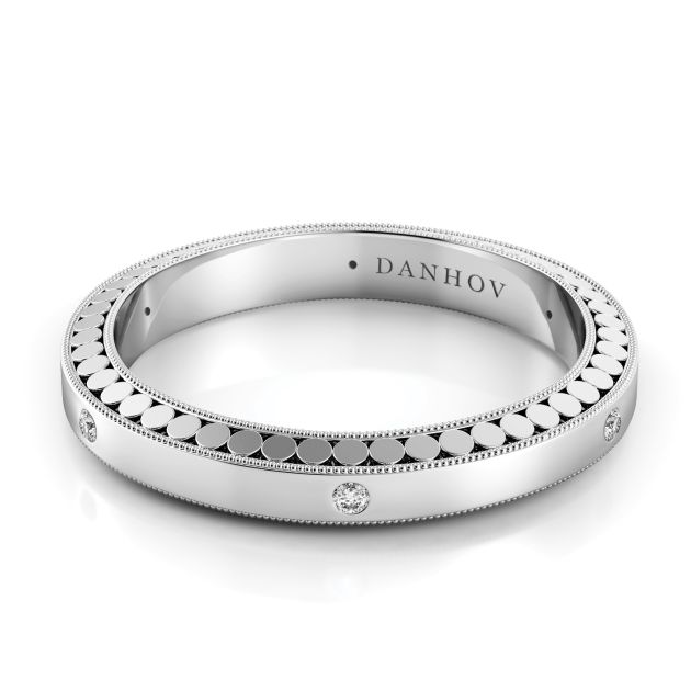 Danhov Tubetto Domed Diamond Wedding Ring in 14k White Gold