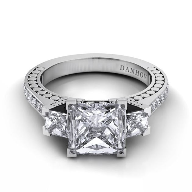 Danhov Tubetto Three Stone Engagement Ring in 14k White Gold