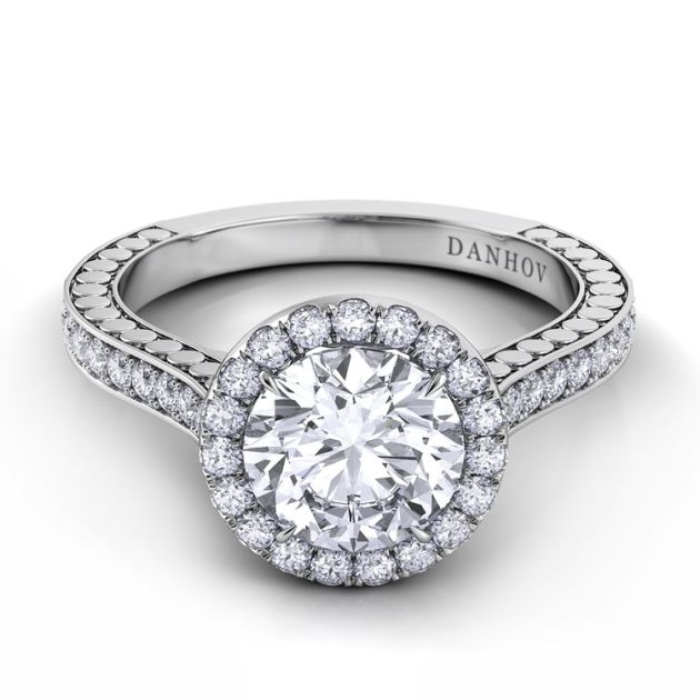 Danhov Tubetto Halo Engagement Ring in Platinum in 14k White Gold