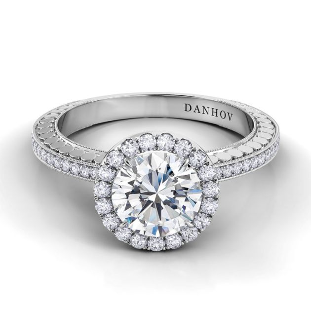Danhov Tubetto Engagement Ring Halo Design in 14k White Gold
