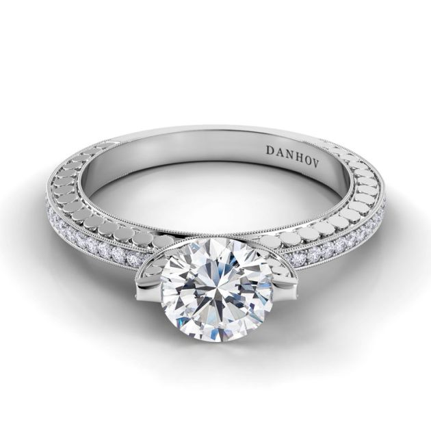Danhov Tubetto Designer Engagement Ring in 14k White Gold