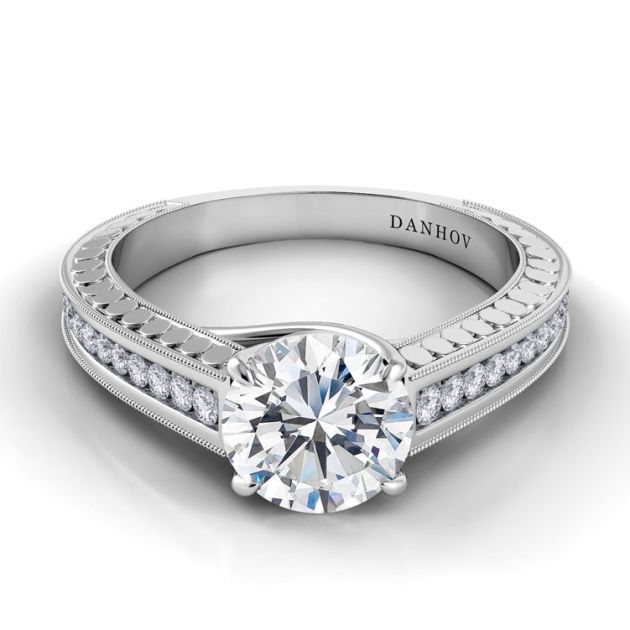 Danhov Tubetto Diamond Engagement Ring in 14k White Gold