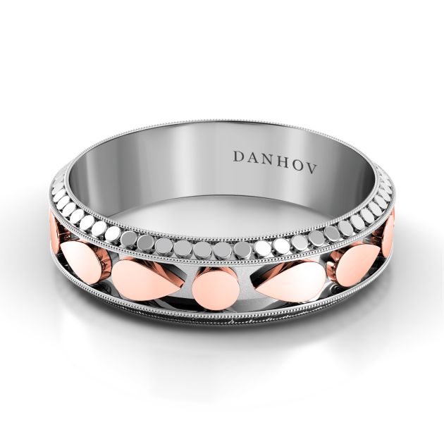 Danhov Tubetto Red Designer  Domed Wedding Ring for Men in 14k White Gold