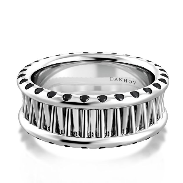 Danhov Tubetto Men's Black Diamond Wedding Ring  in 14k White Gold